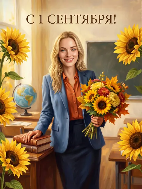Учительница с подсолнухами