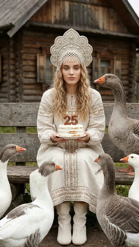 Русская красавица с гусями