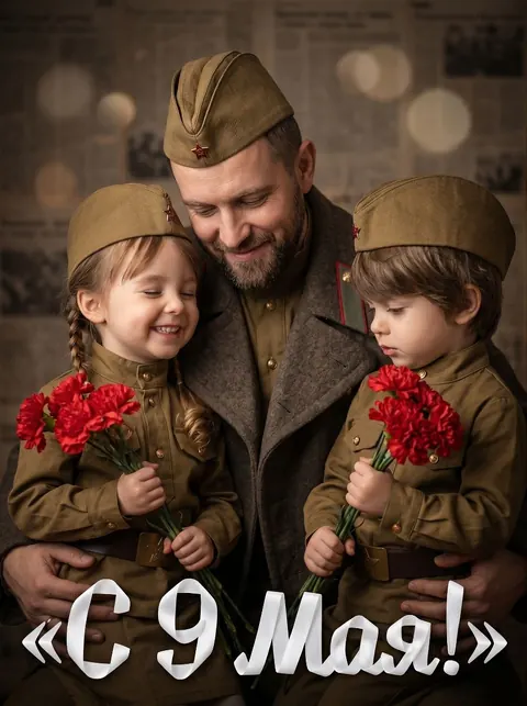 Папа с детьми «С 9 Мая!»