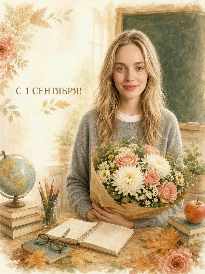 Учительница с букетом