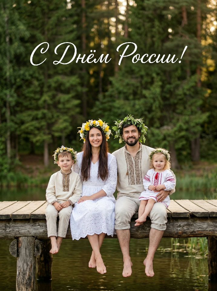 Открытка "Семья у реки"